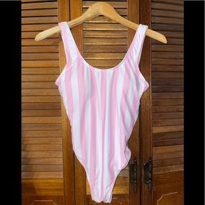 Pink and White Stripes Bathing Suit One Piece